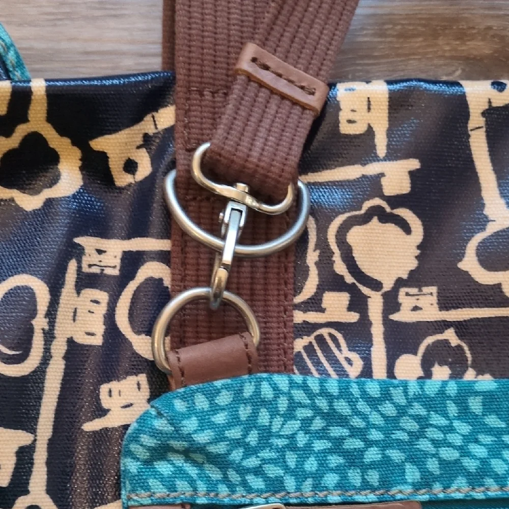 Fossil Key Per Large Coated Canvas Tote Bag‎ Shoulder Purse w/ Matching Pouch